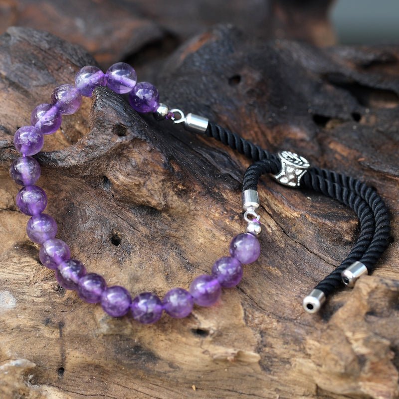 Amethyst Adjustable String Bracelet (925 Silver Plated) - Gemstone Bracelets from thetraditionalgiftshop.live