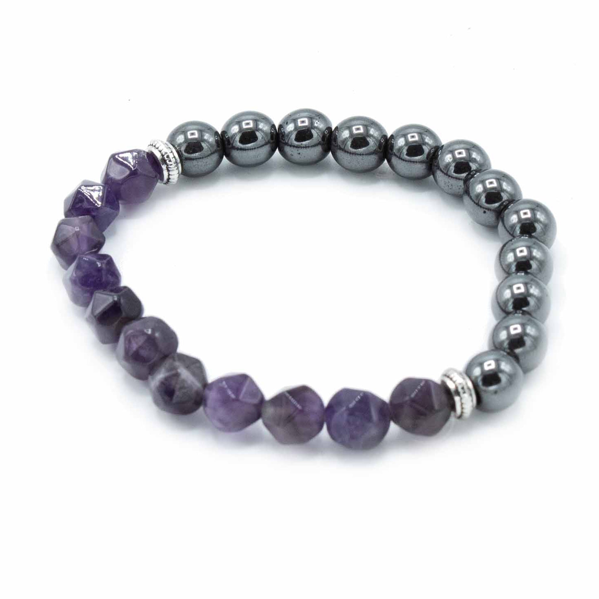 Amethyst Faceted Gemstone & Hematite Bracelet - Gemstone Bracelets from thetraditionalgiftshop.live