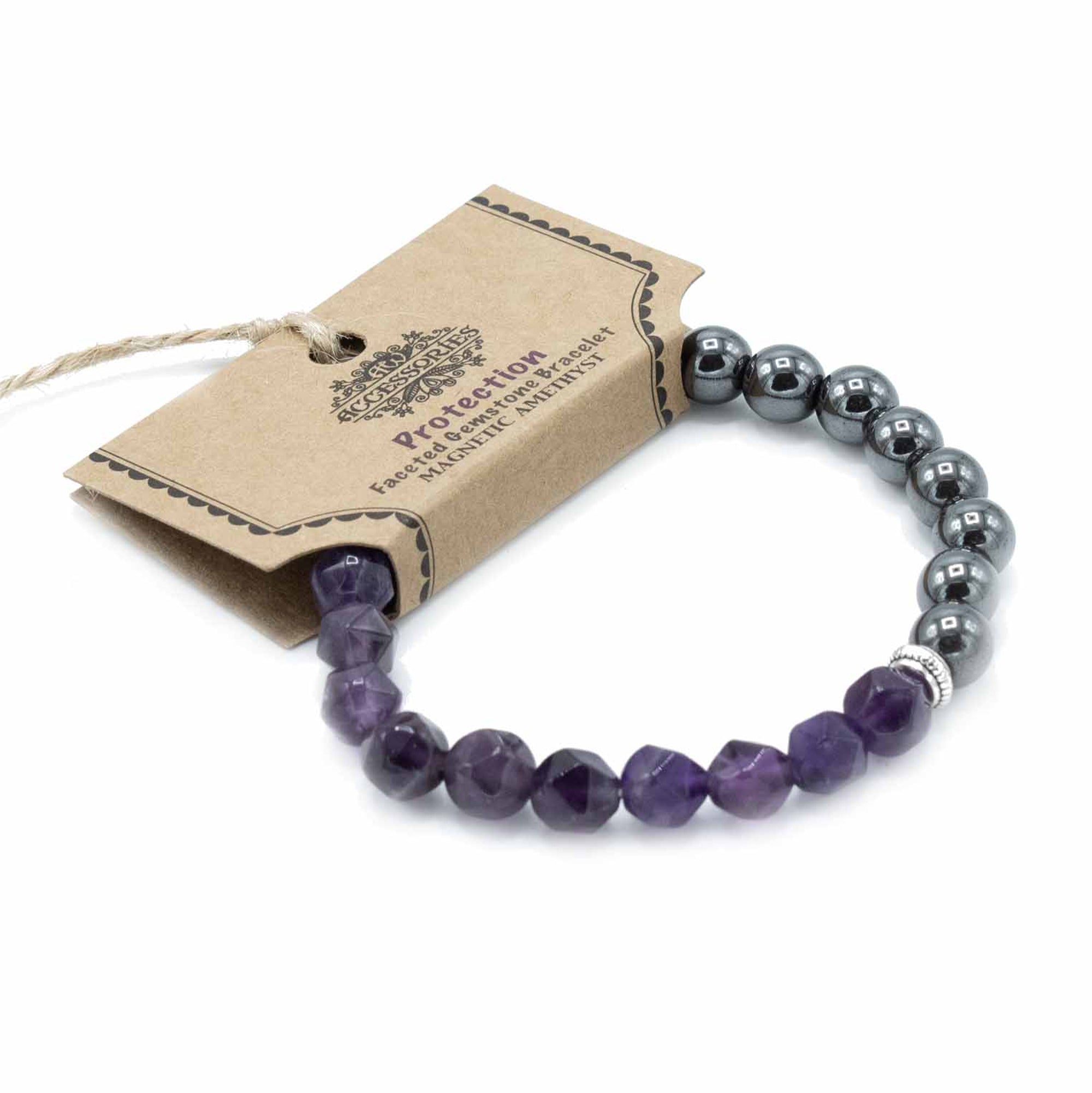 Amethyst Faceted Gemstone & Hematite Bracelet - Gemstone Bracelets from thetraditionalgiftshop.live