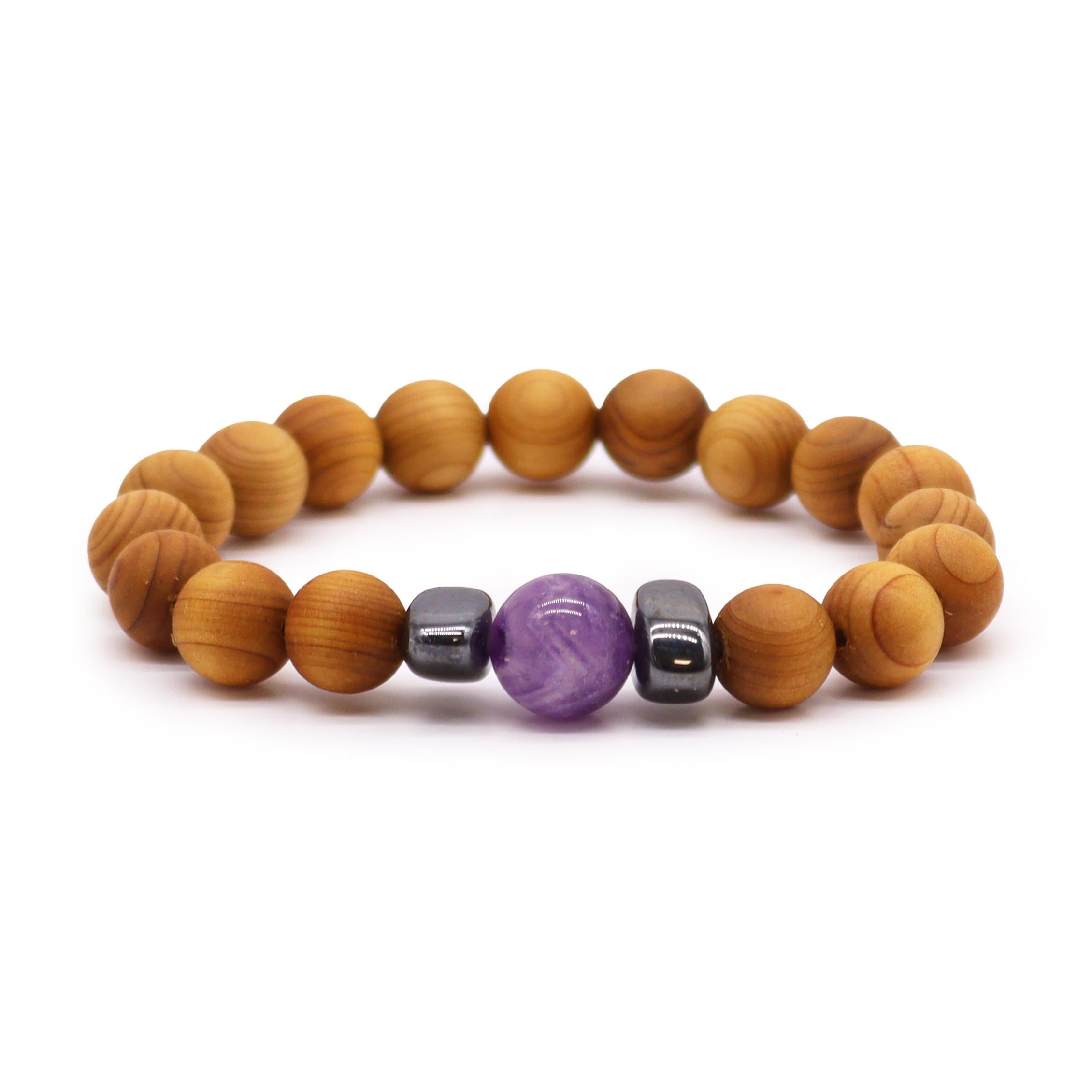 Amethyst Gemstone Cedarwood Bracelet - Third Eye Chakra - Gemstone Bracelets from thetraditionalgiftshop.live