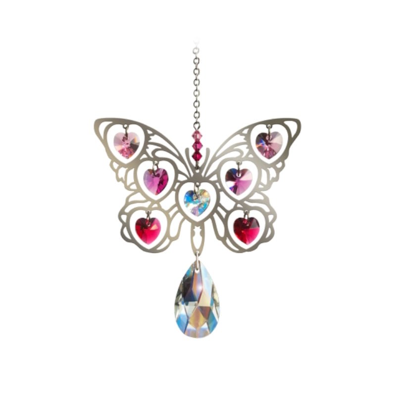 Butterfly (Fuchsia) Crystal Suncatcher - Wild Things Crystal from thetraditionalgiftshop.live