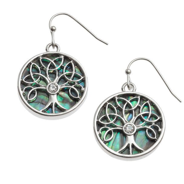 Celtic Tree of Life with Crystal Paua Shell Earrings - Tide Jewellery from thetraditionalgiftshop.live