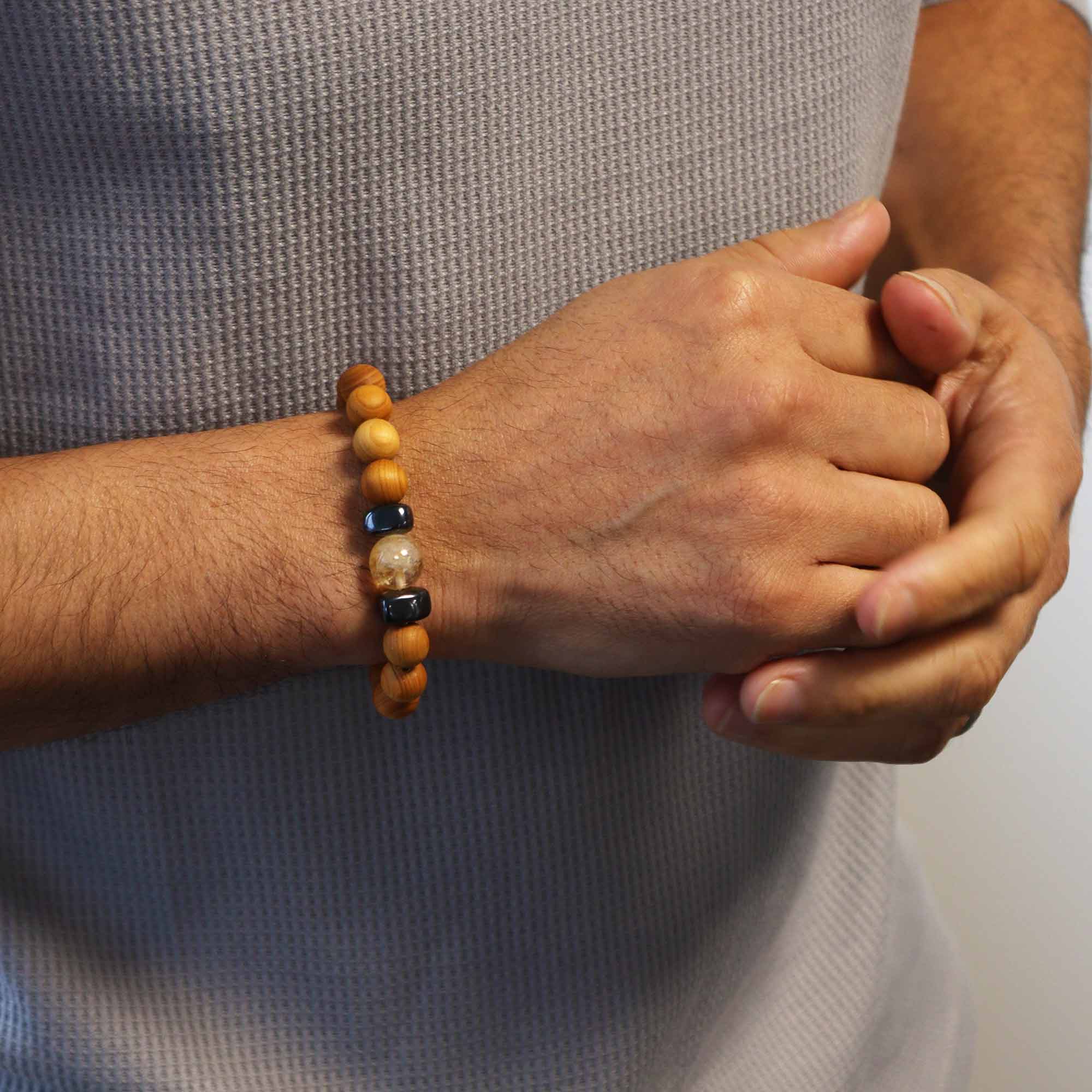 Citrine Gemstone Cedarwood Bracelet - Solar Plexus Chakra - Gemstone Bracelets from thetraditionalgiftshop.live