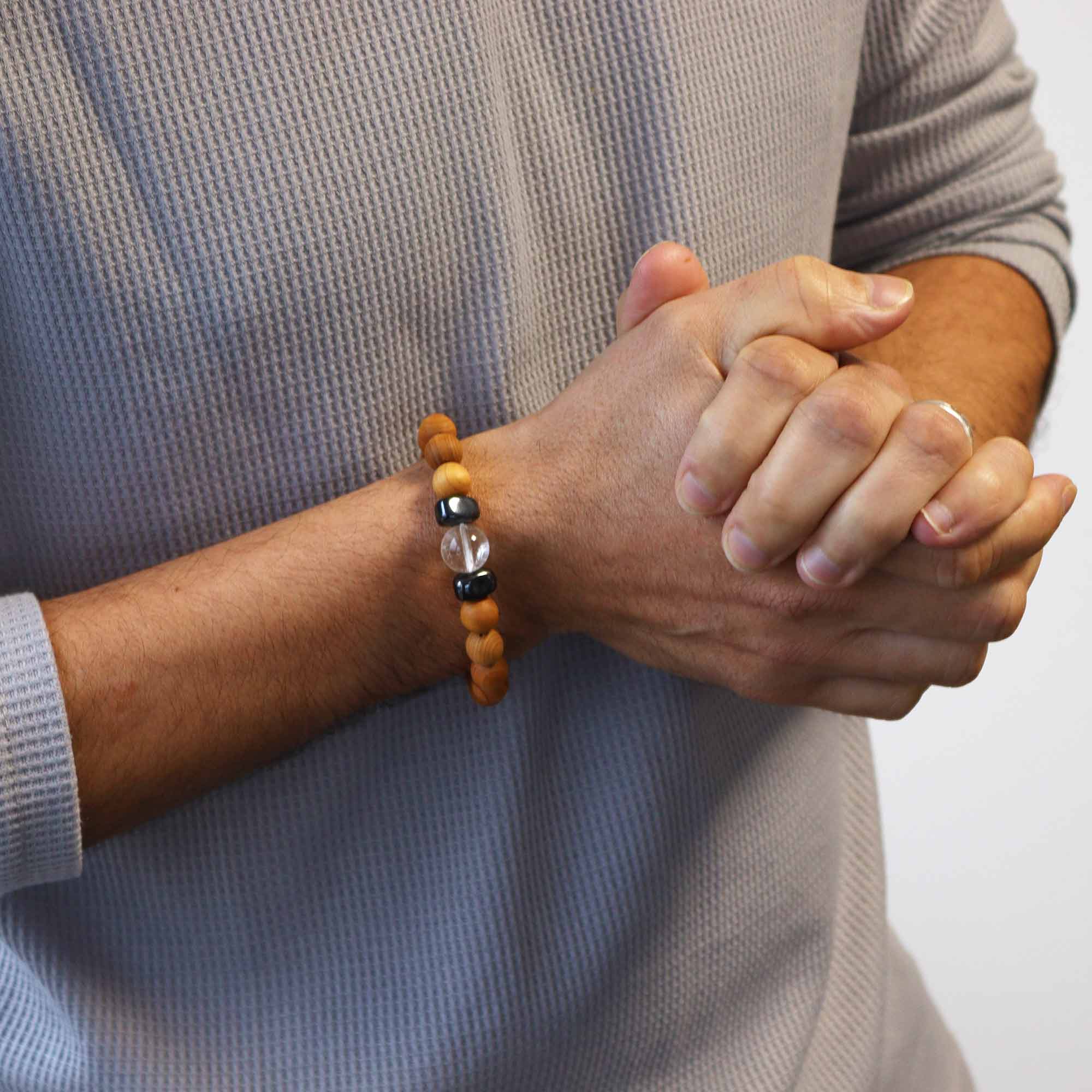 Clear Quartz Gemstone Cedarwood Bracelet - Crown Chakra - Gemstone Bracelets from thetraditionalgiftshop.live