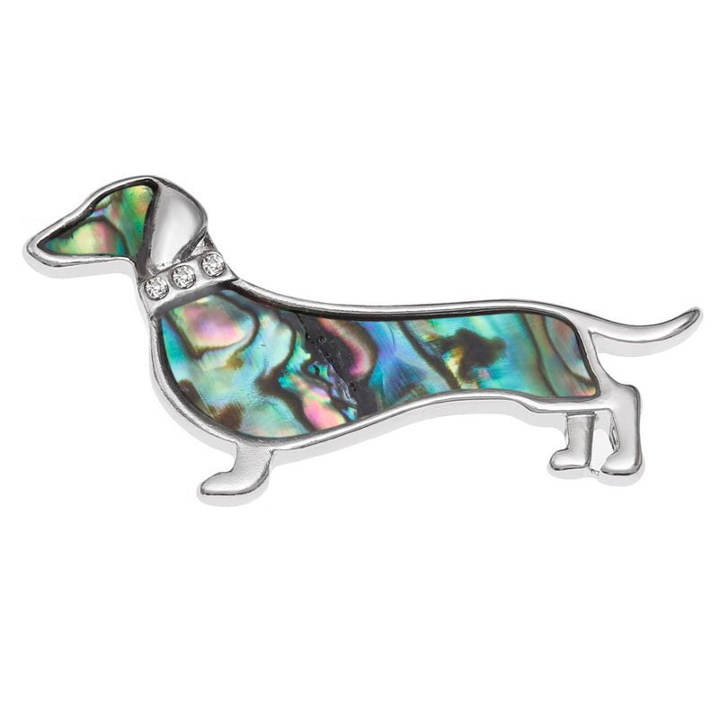 Dachshund Paua Shell Pin Badge - Tide Jewellery from thetraditionalgiftshop.live
