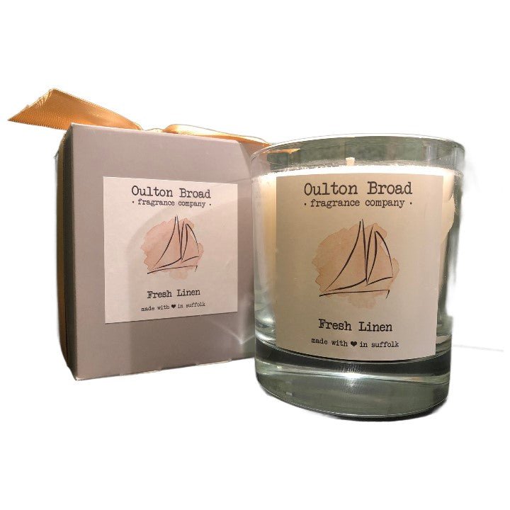 Fresh Linen Glass Jar Candle - Oulton Broad Fragrance Company from thetraditionalgiftshop.live