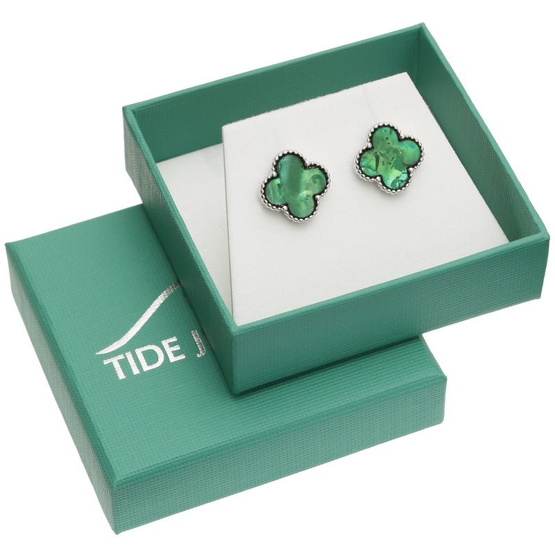 Green Quatrefoil Paua Shell Earrings - Tide Jewellery from thetraditionalgiftshop.live
