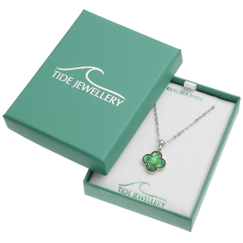 Green Quatrefoil Paua Shell Necklace - Tide Jewellery from thetraditionalgiftshop.live