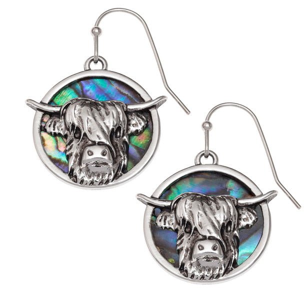 Highland Cow Paua Shell Earrings - Tide Jewellery from thetraditionalgiftshop.live