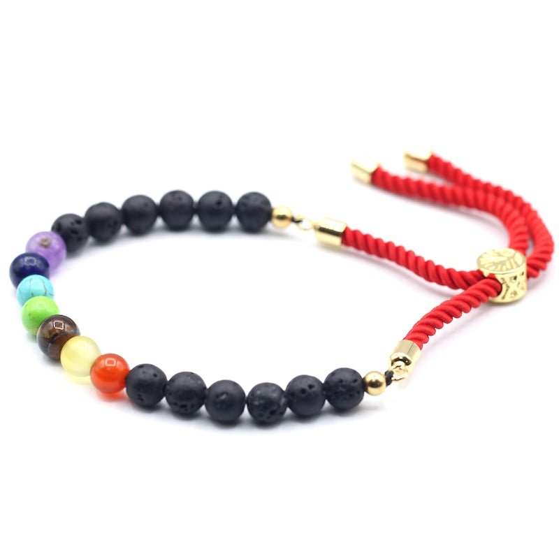 Lava Stone Chakra Adjustable String Bracelet (18K Gold Plated) - Gemstone Bracelets from thetraditionalgiftshop.live