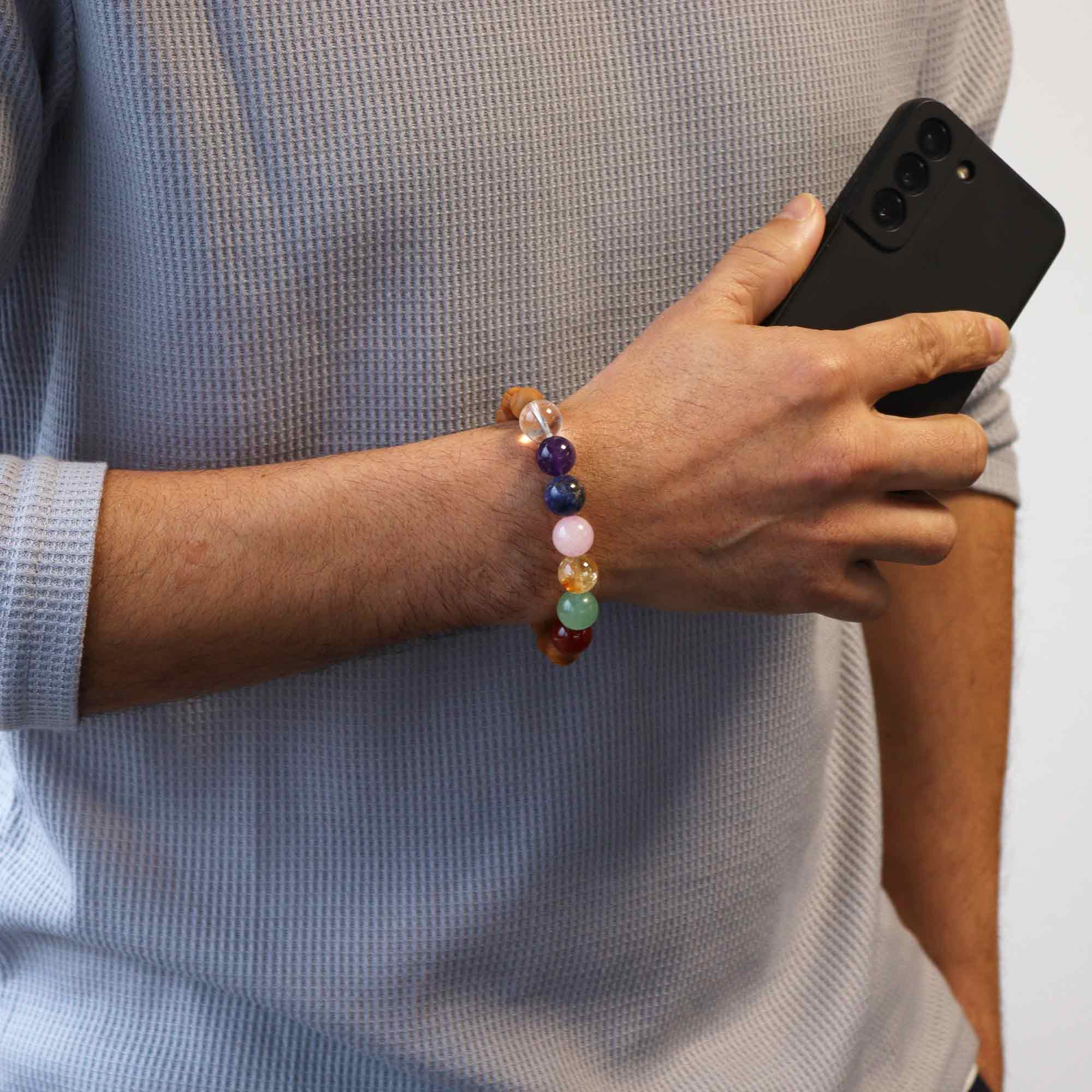 Multi Gemstone Cedarwood Bracelet - 7 Chakra - Gemstone Bracelets from thetraditionalgiftshop.live