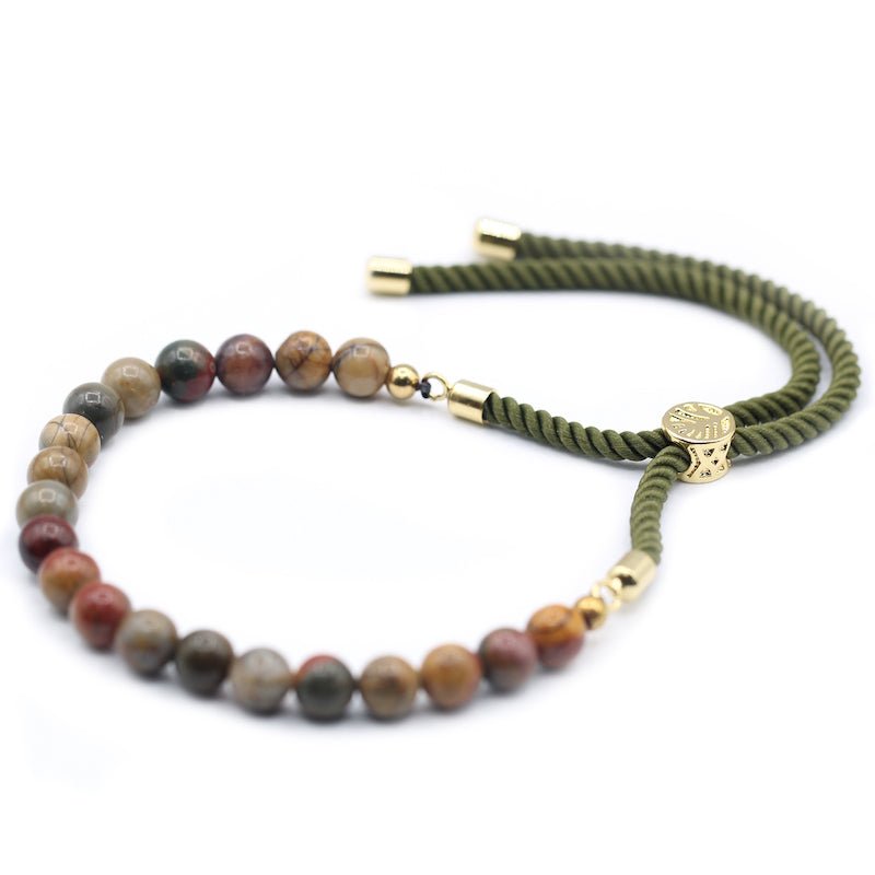 Picasso Jasper Adjustable String Bracelet (18K Gold Plated) - Gemstone Bracelets from thetraditionalgiftshop.live