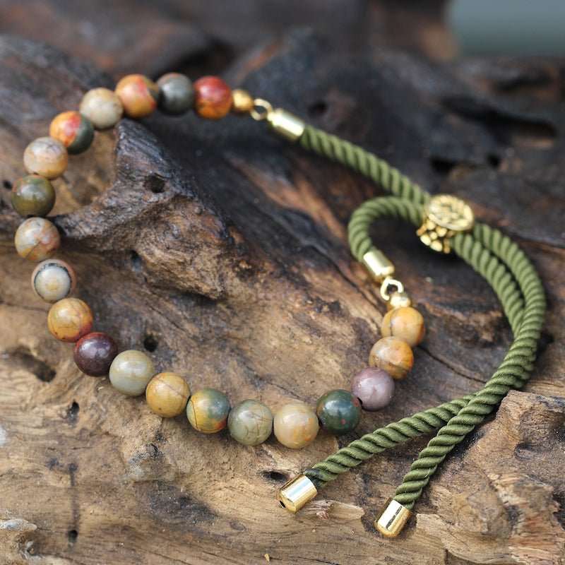 Picasso Jasper Adjustable String Bracelet (18K Gold Plated) - Gemstone Bracelets from thetraditionalgiftshop.live