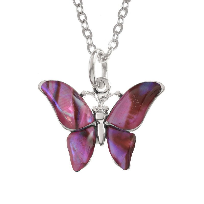 Pink Butterfly Paua Shell Necklace - Tide Jewellery from thetraditionalgiftshop.live