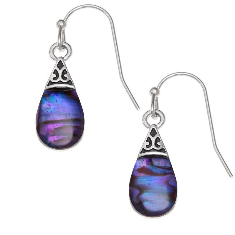 Purple Pear Drop Paua Shell Earrings - Tide Jewellery from thetraditionalgiftshop.live