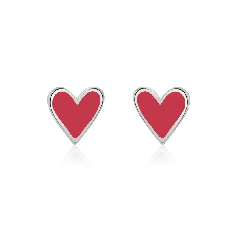 Red Mini Heart Stud Earrings (Silver Plated) - Coral & Mint from thetraditionalgiftshop.live