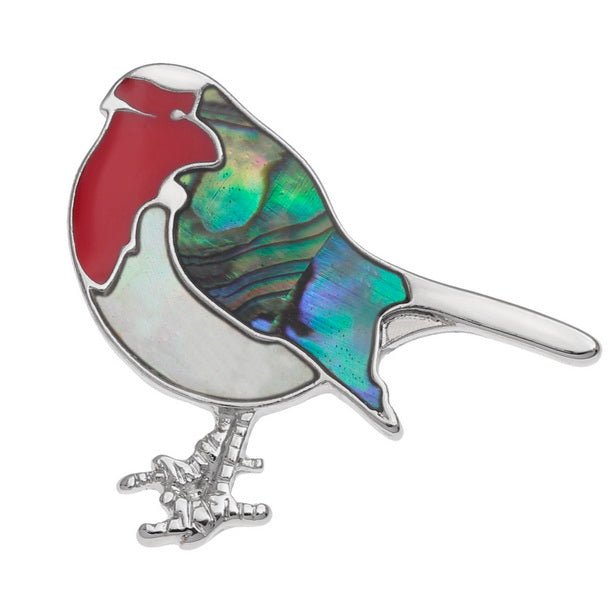 Robin Paua Shell Pin Badge - Tide Jewellery from thetraditionalgiftshop.live
