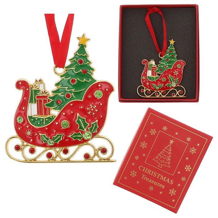 Sleigh Metal & Enamel Xmas Treasures Tree Decoration - Xmas Treasures from thetraditionalgiftshop.live