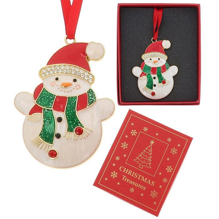 Snowman with Scarf Metal & Enamel Xmas Treasures Tree Decoration - Xmas Treasures from thetraditionalgiftshop.live