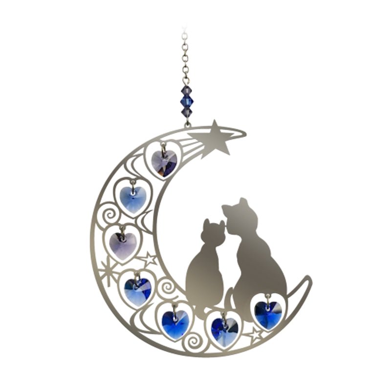 Two Cats in Moon (Moonlight) Crystal Suncatcher - Wild Things Crystal from thetraditionalgiftshop.live