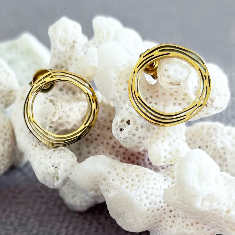 Wavey Eternity Stud Earrings (Gold Plated) - Coral & Mint from thetraditionalgiftshop.live