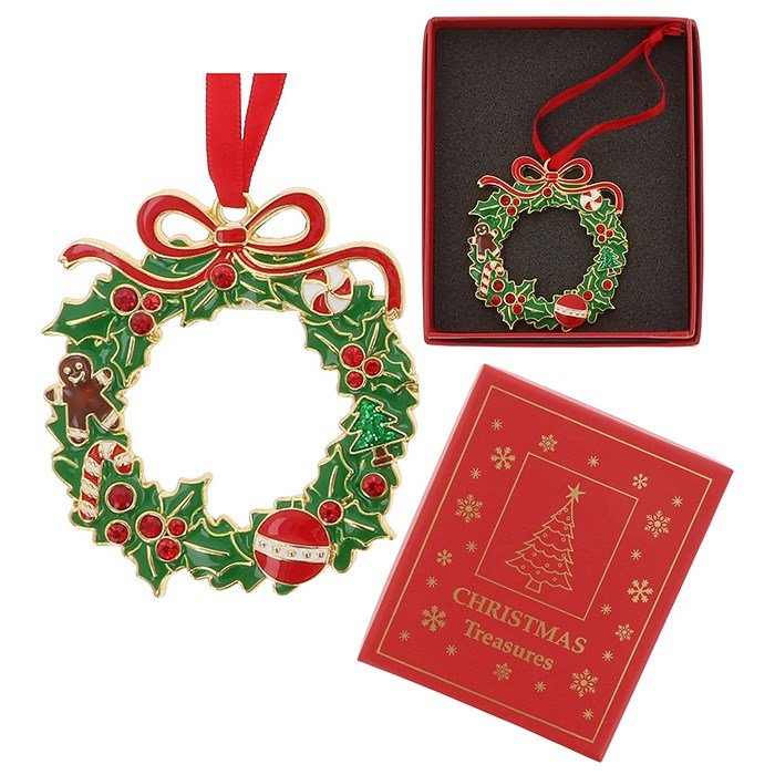 Wreath Metal & Enamel Xmas Treasures Tree Decoration - Xmas Treasures from thetraditionalgiftshop.live