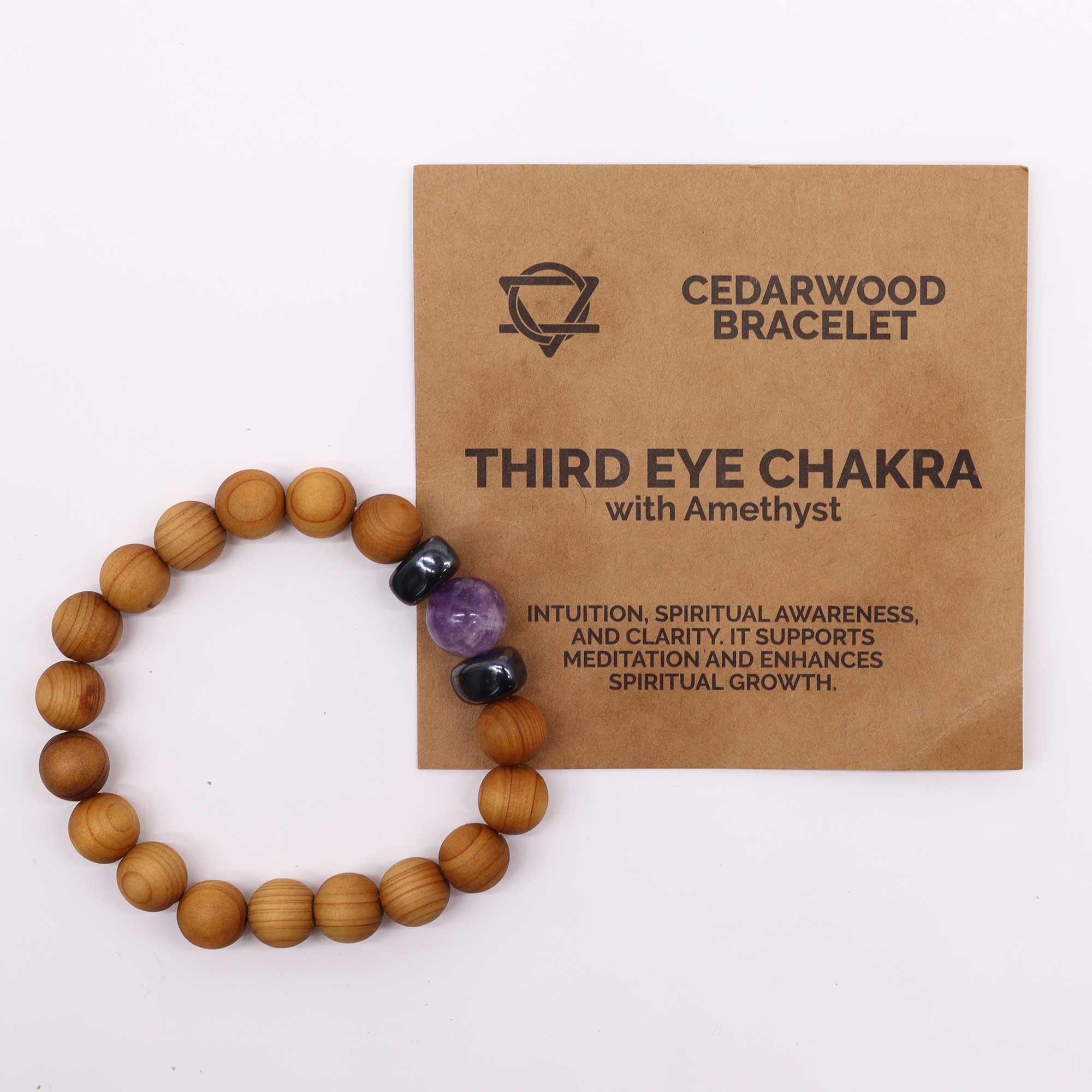 Amethyst Gemstone Cedarwood Bracelet - Third Eye Chakra - Gemstone Bracelets from thetraditionalgiftshop.live