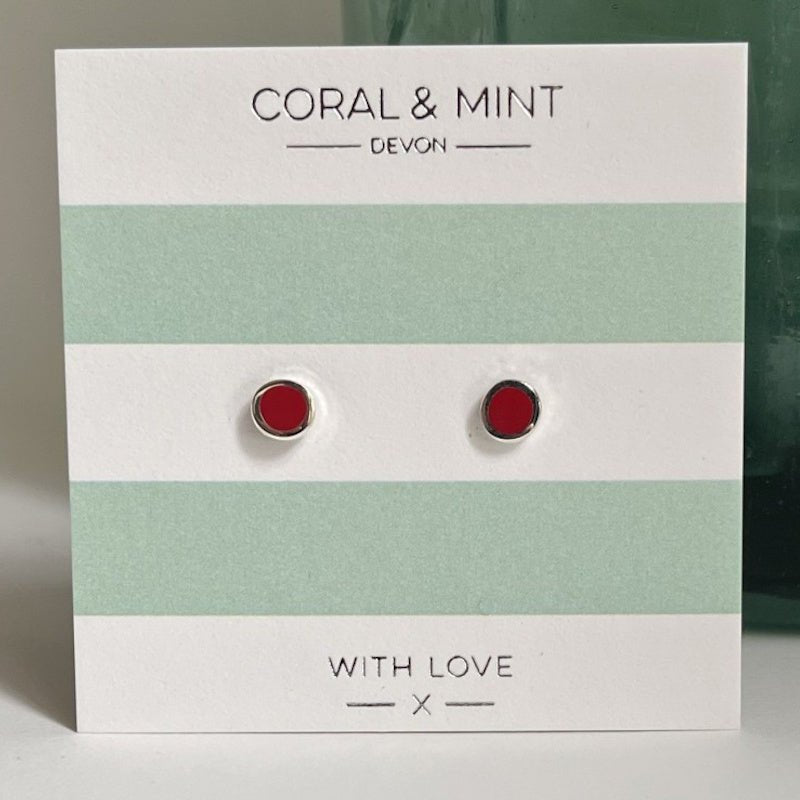 Berry Red Stud Earrings (Silver Plated) - Coral & Mint from thetraditionalgiftshop.live
