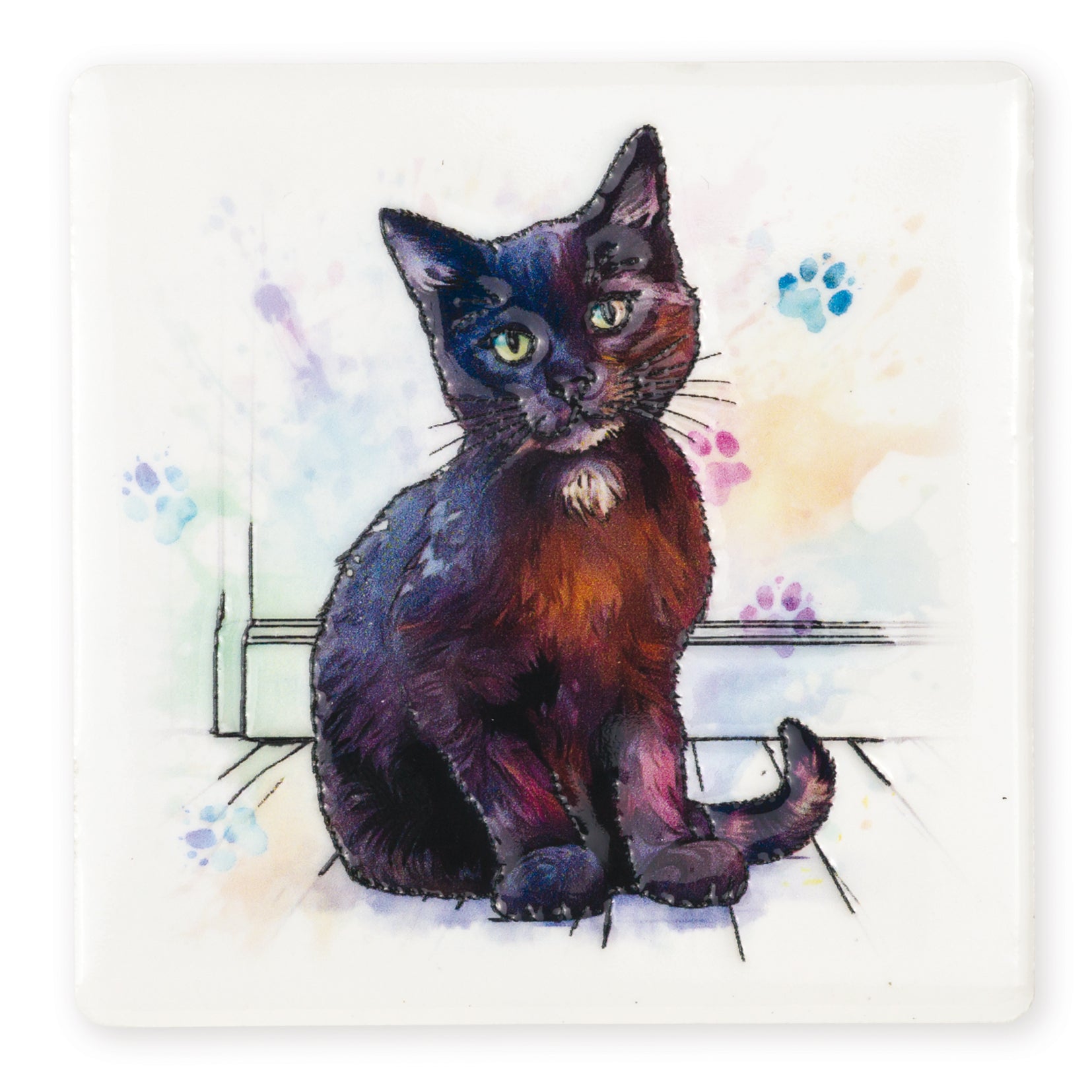 Black Cat Ceramic Art Coaster - Art of Arora from thetraditionalgiftshop.live