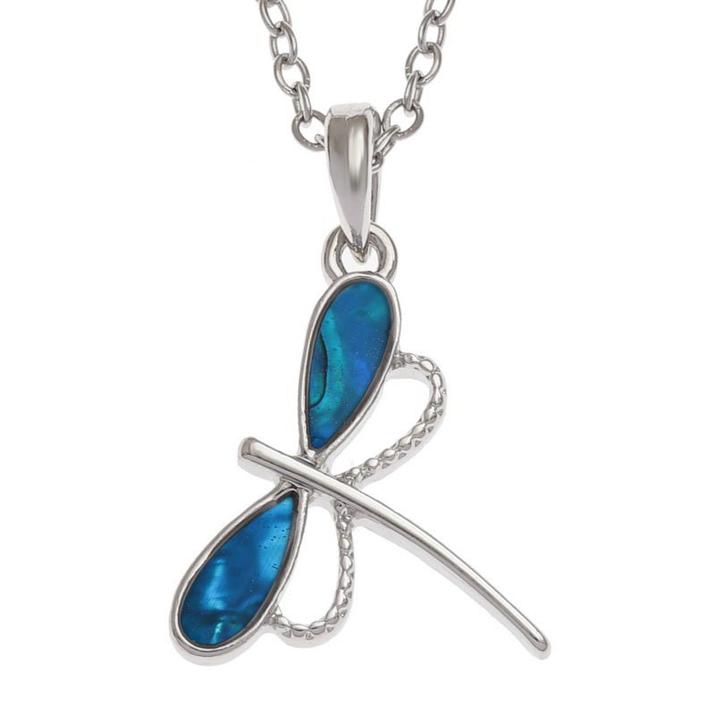 Blue Delicate Dragonfly Paua Shell Necklace - Tide Jewellery from thetraditionalgiftshop.live