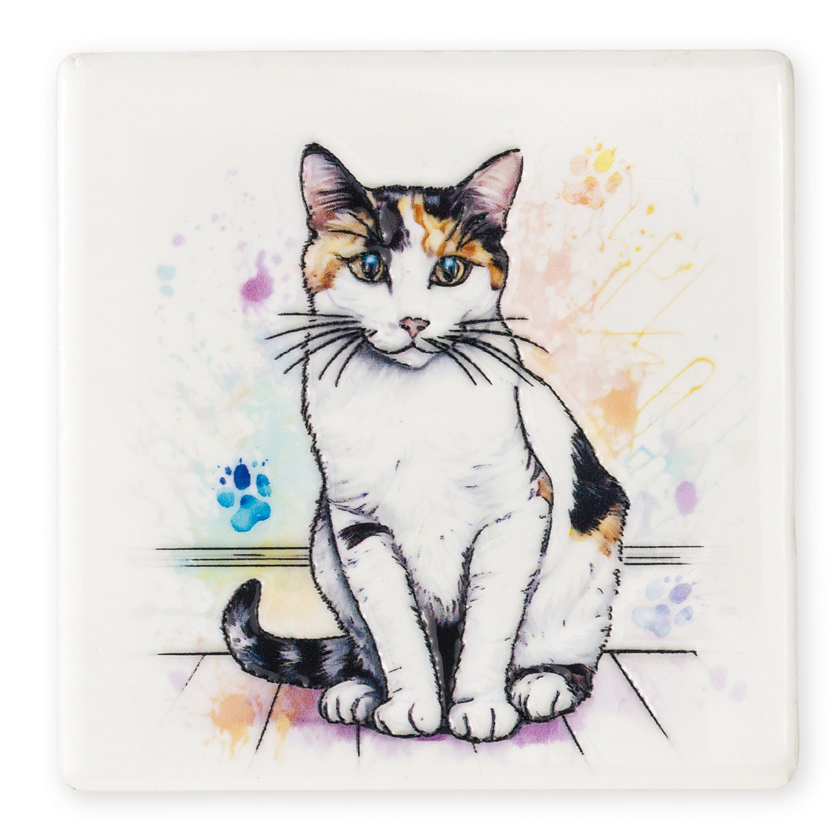 Calico Cat Ceramic Art Coaster - Art of Arora from thetraditionalgiftshop.live