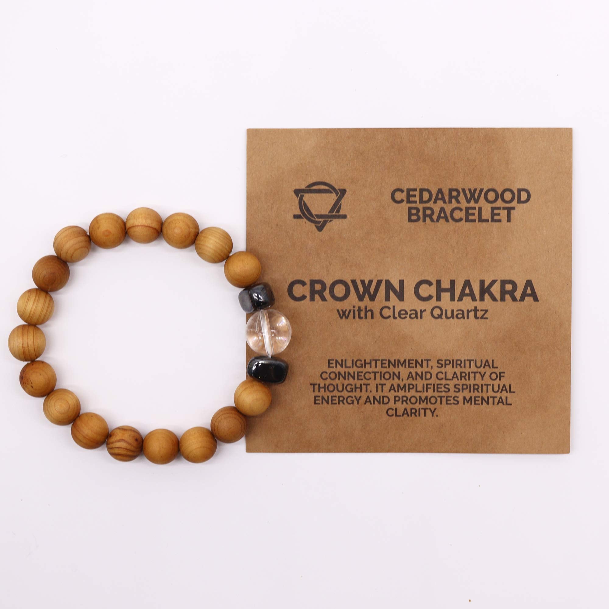 Clear Quartz Gemstone Cedarwood Bracelet - Crown Chakra - Gemstone Bracelets from thetraditionalgiftshop.live