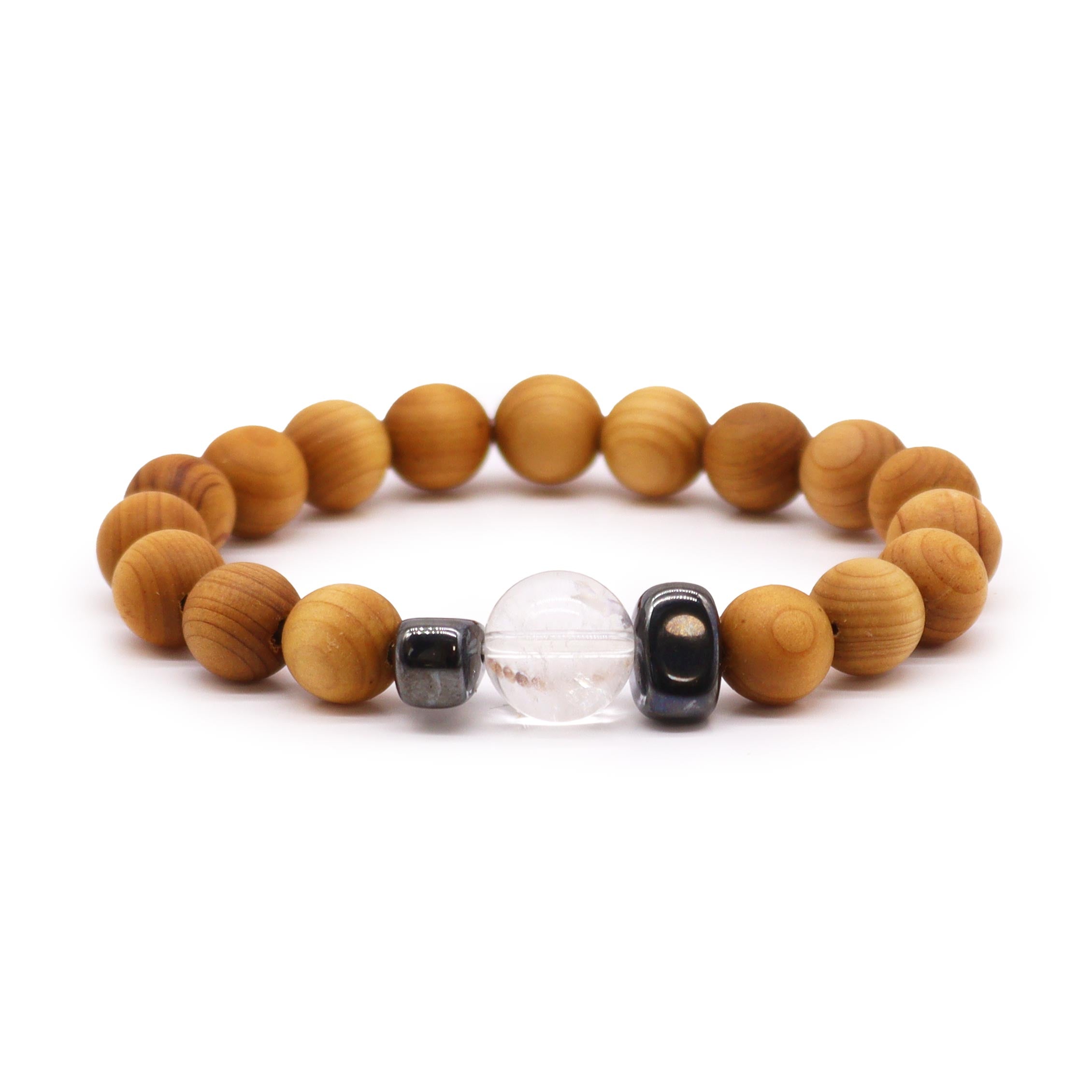 Clear Quartz Gemstone Cedarwood Bracelet - Crown Chakra - Gemstone Bracelets from thetraditionalgiftshop.live