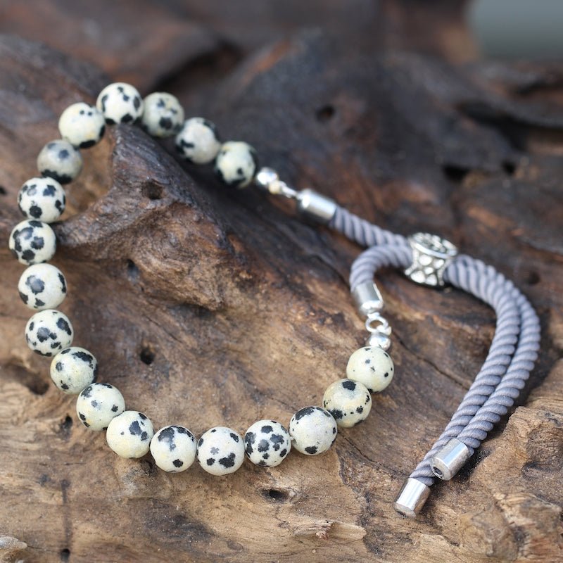 Dalmatian Jasper Adjustable String Bracelet (925 Silver Plated) - Gemstone Bracelets from thetraditionalgiftshop.live