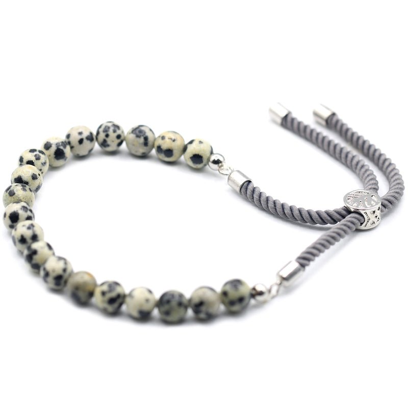 Dalmatian Jasper Adjustable String Bracelet (925 Silver Plated) - Gemstone Bracelets from thetraditionalgiftshop.live