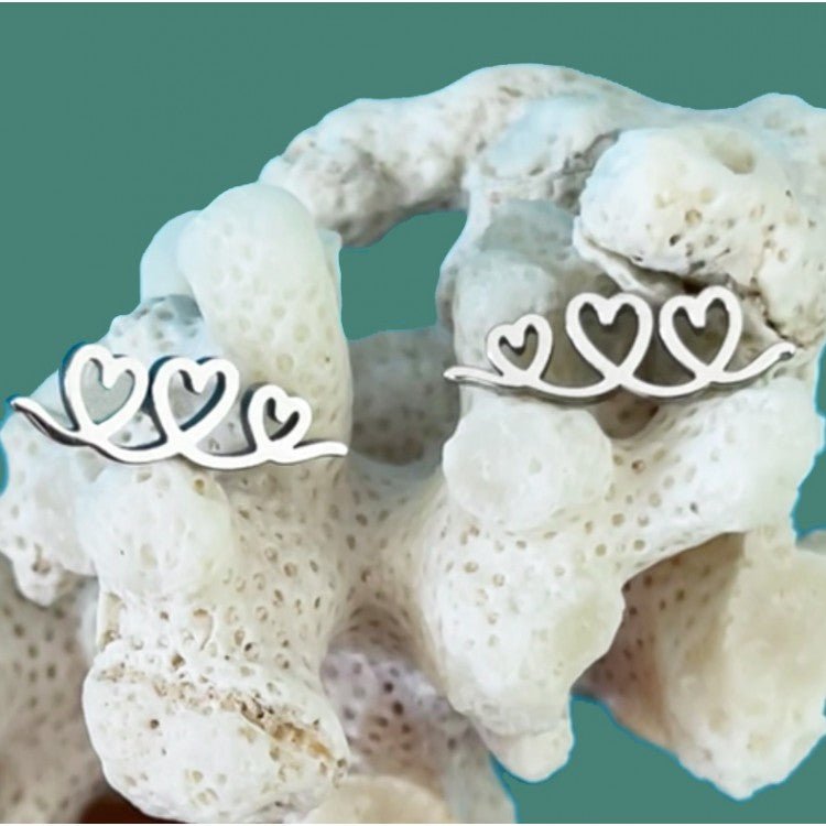 Doodle Heart Climber Stud Earrings (Silver Plated) - Coral & Mint from thetraditionalgiftshop.live