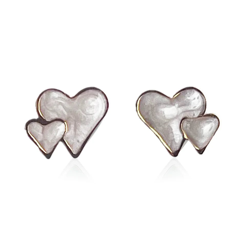 Duo Hearts Stud Earrings (Gold Plated) - Coral & Mint from thetraditionalgiftshop.live