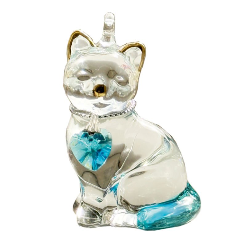 Fantasy Glass Pretty Little Kitty - Aquamarine - Wild Things Crystal from thetraditionalgiftshop.live