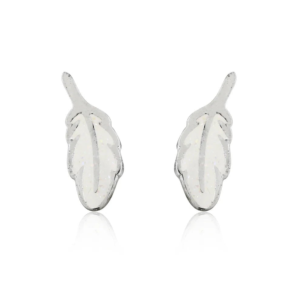 Feather Stud Earrings (Silver Plated) - Coral & Mint from thetraditionalgiftshop.live
