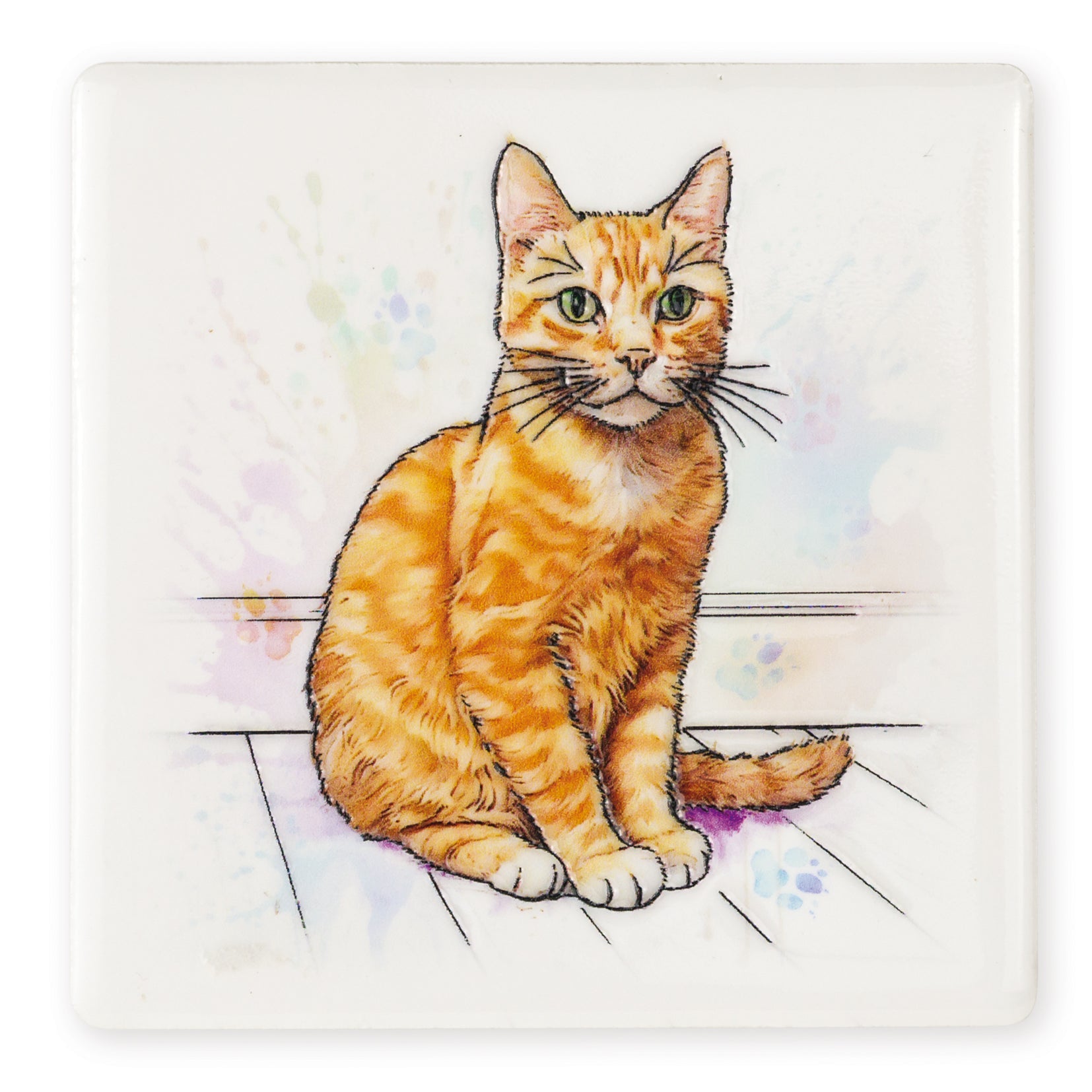 Ginger Cat Ceramic Art Coaster - Art of Arora from thetraditionalgiftshop.live