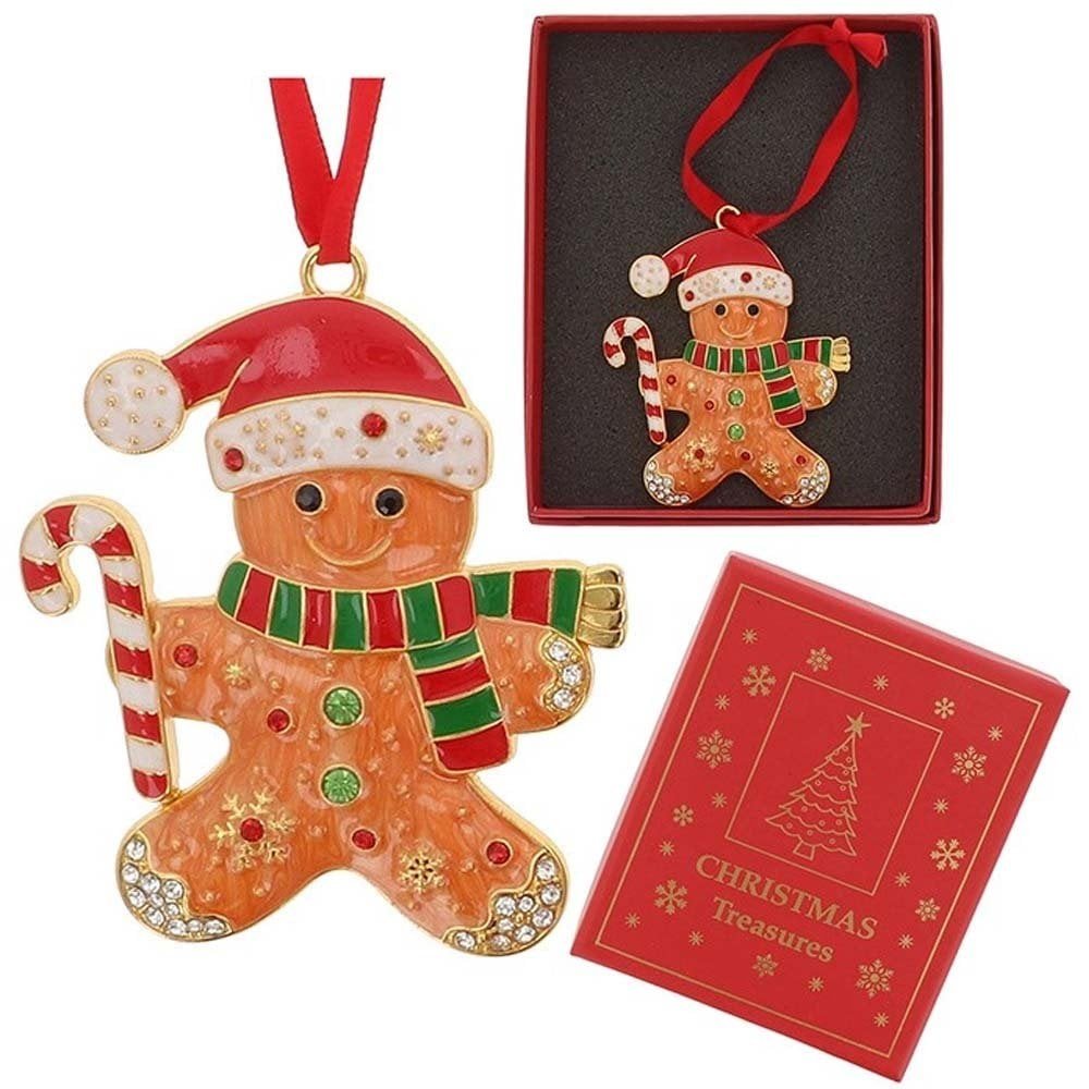 Gingerbread Man Metal & Enamel Xmas Treasures Tree Decoration - Xmas Treasures from thetraditionalgiftshop.live