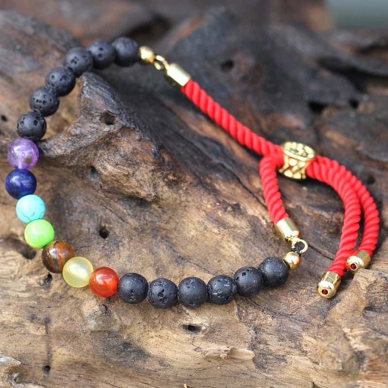 Lava Stone Chakra Adjustable String Bracelet (18K Gold Plated) - Gemstone Bracelets from thetraditionalgiftshop.live