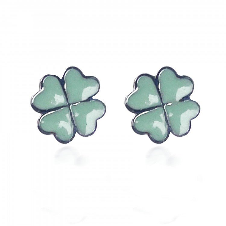 Mint Heart Clover Stud Earrings (Silver Plated) - Coral & Mint from thetraditionalgiftshop.live
