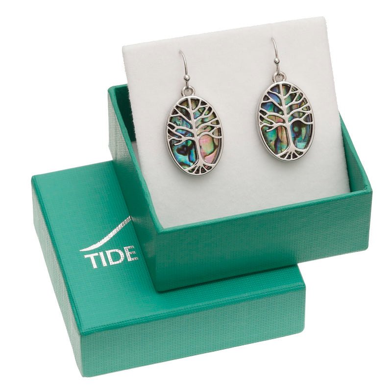 Oval Tree of Life Paua Shell Stud Earrings - Tide Jewellery from thetraditionalgiftshop.live