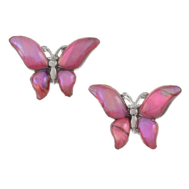 Pink Butterfly Paua Shell Stud Earrings - Tide Jewellery from thetraditionalgiftshop.live