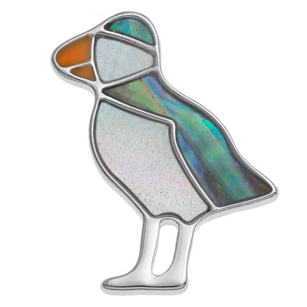 Puffin Paua Shell Pin Badge - Tide Jewellery from thetraditionalgiftshop.live