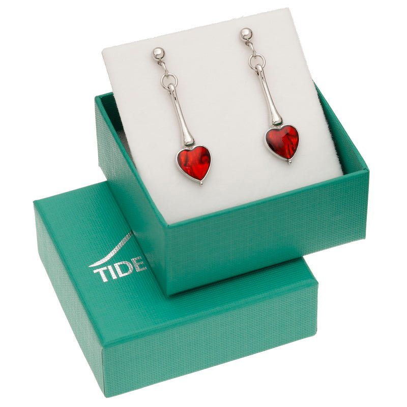 Red Heart Long Drop Paua Shell Stud Earrings - Tide Jewellery from thetraditionalgiftshop.live