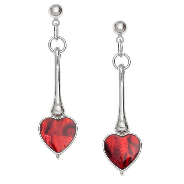 Red Heart Long Drop Paua Shell Stud Earrings - Tide Jewellery from thetraditionalgiftshop.live