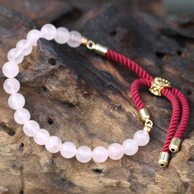 Rose Quartz Adjustable String Bracelet (18K Gold Plated) - Gemstone Bracelets from thetraditionalgiftshop.live
