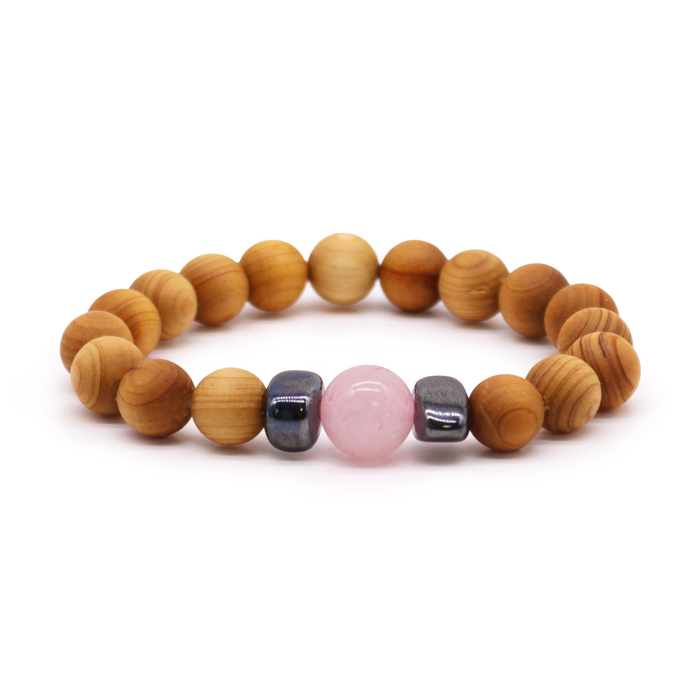 Rose Quartz Gemstone Cedarwood Bracelet - Heart Chakra - Gemstone Bracelets from thetraditionalgiftshop.live